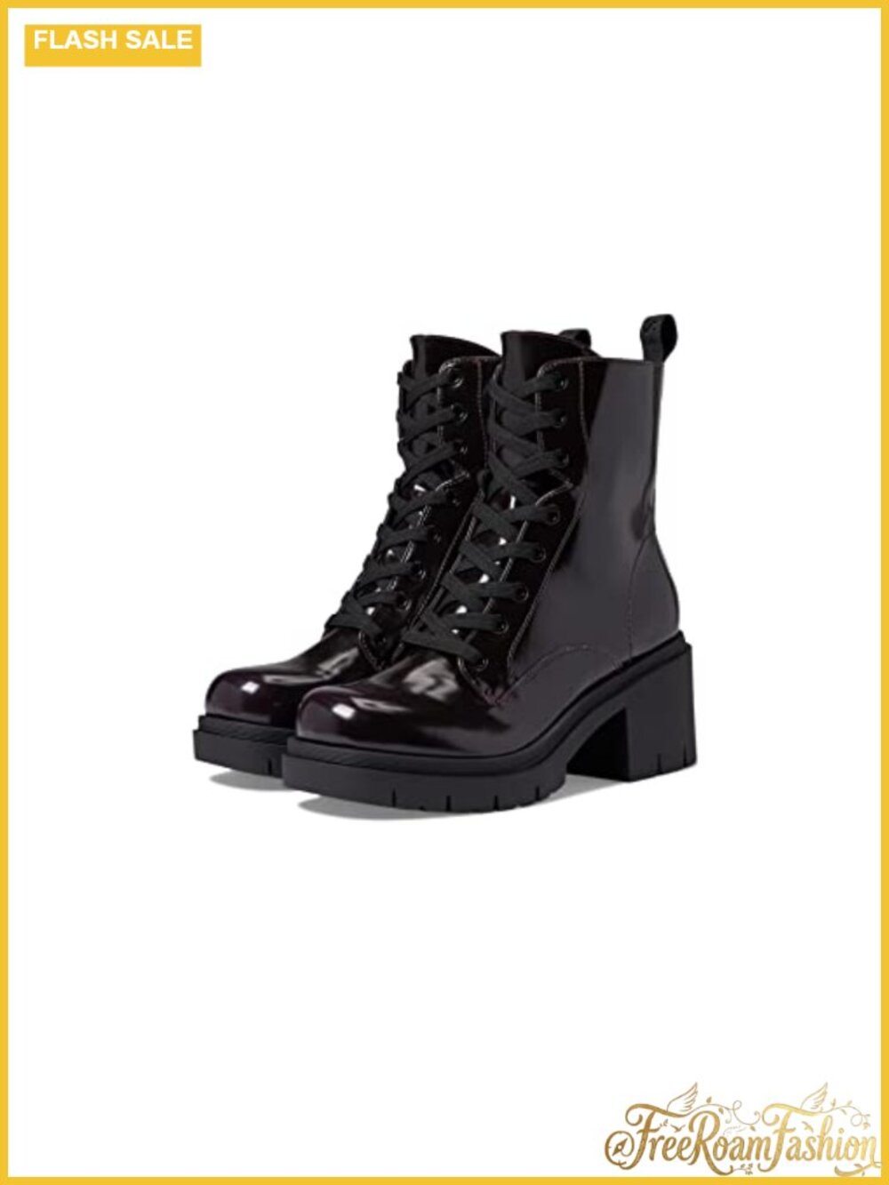 Lace Up Combat Bootie Round Toe Block Heel Ankle Boot Fall Casual